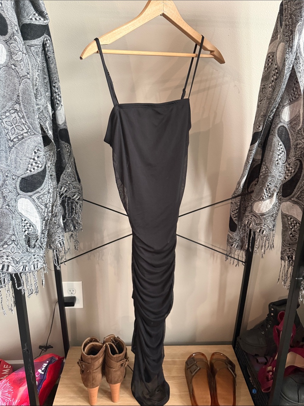 wild fable Black Ruched Maxi Slip Dress